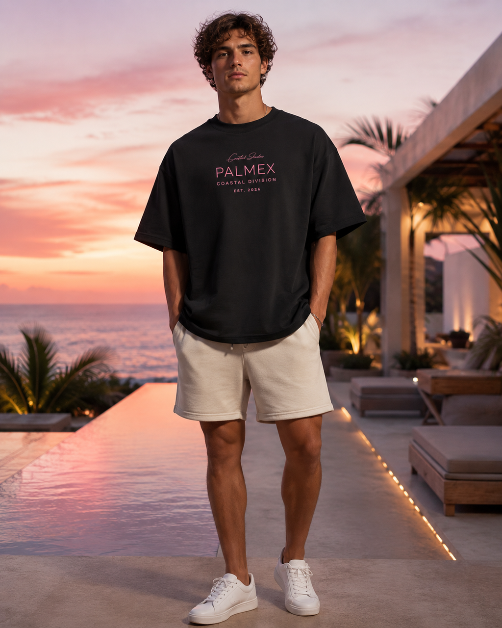 Rückseite des schwarzen Palmex Coastal Shadow T-Shirts mit dem exklusiven Grafik-Print.