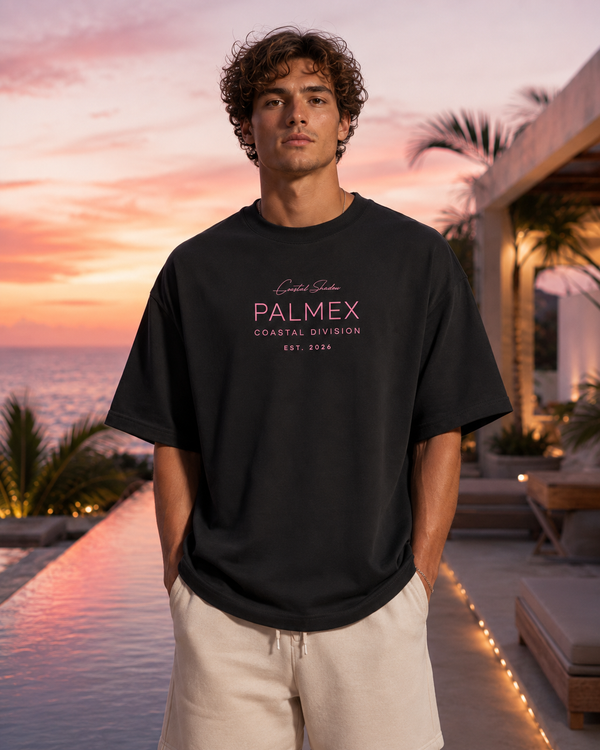 Palmex Coastal Shadow Oversize T-Shirt in schwarz aus Bio-Baumwolle – Frontansicht.