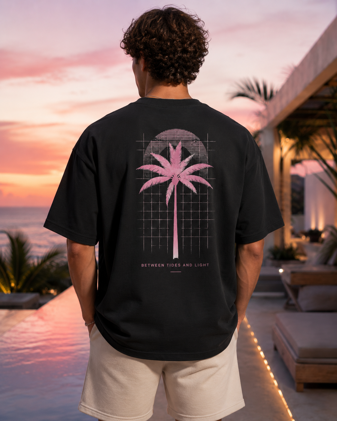Detailansicht der hochwertigen Verarbeitung und breiten Doppelabsteppung am Saum des schwarzen Streetwear-Shirts.
