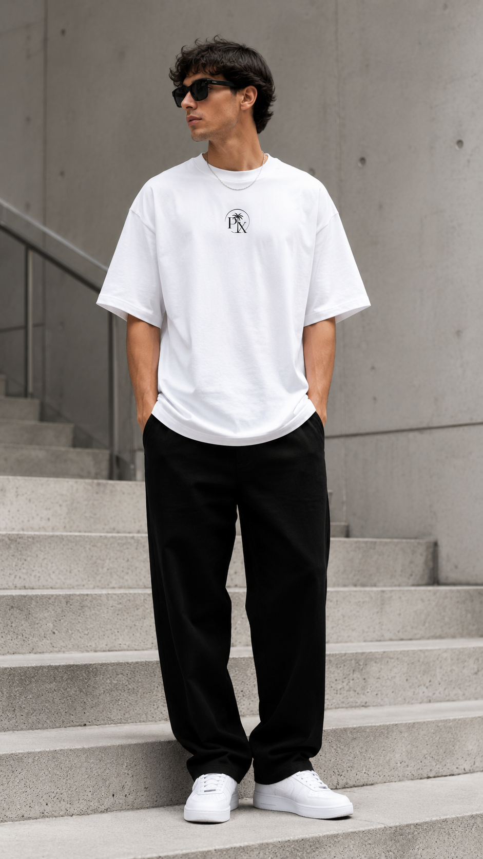 Palmex First Light Unisex-Oversize T-Shirt in Weiß aus Bio-Baumwolle – Frontansicht.