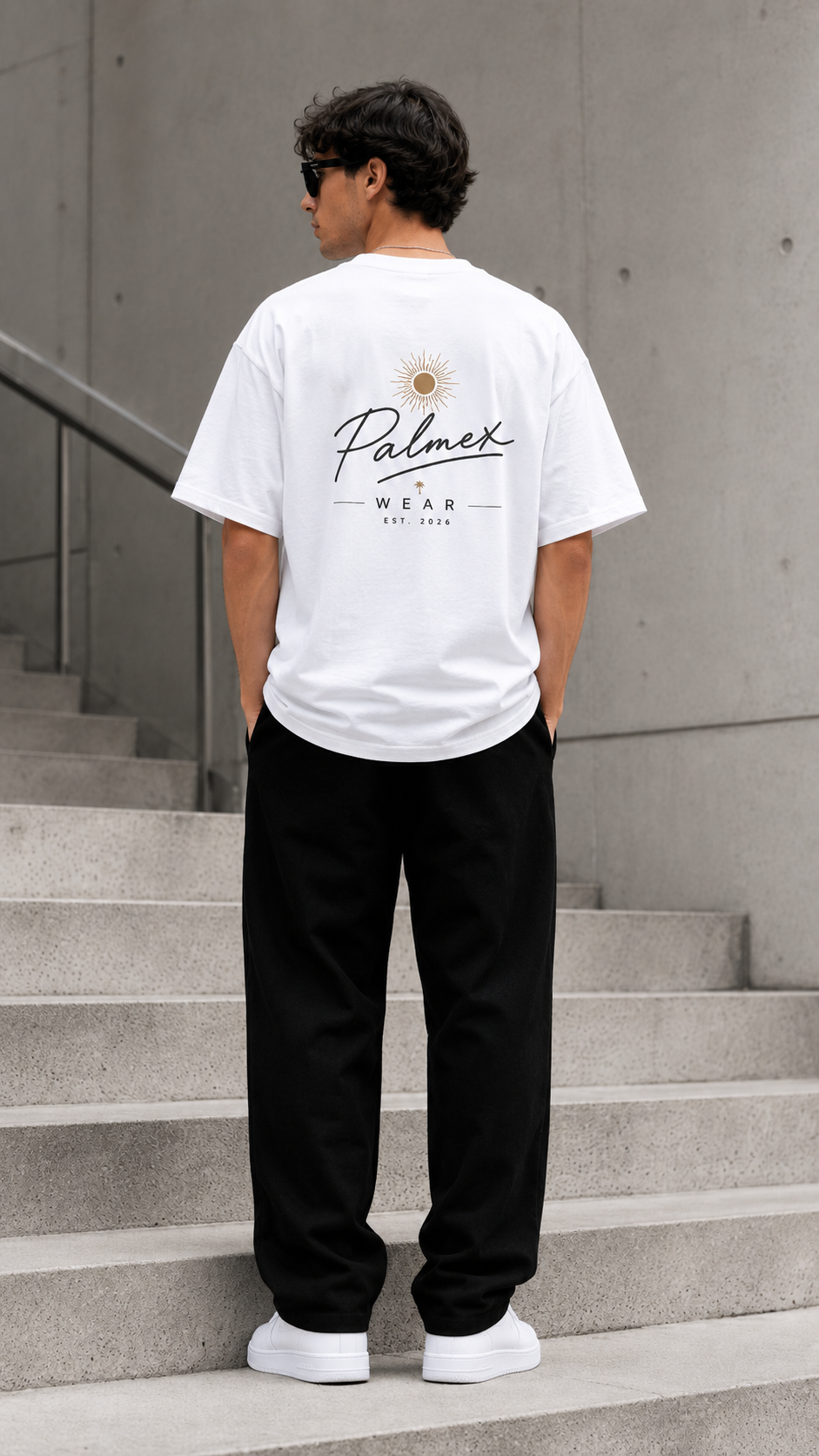 Rückseite des weißen Palmex First Light Oversize T-Shirts mit dem großen Signature-Backprint.