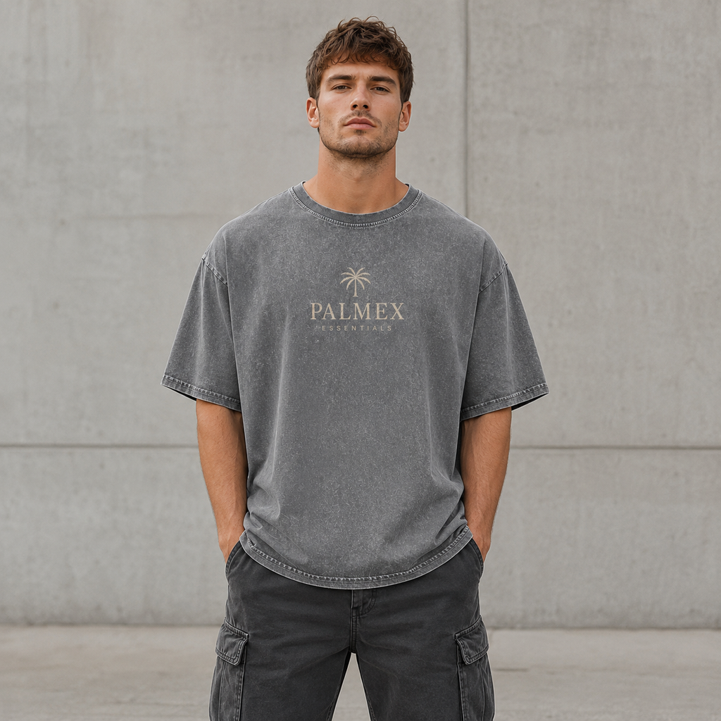 Palmex Essentials Herren Oversize T-Shirt in Acid-Wash grau – Frontansicht.