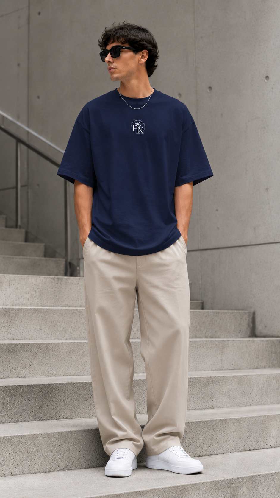Palmex First Light Unisex-Oversize T-Shirt in Blau aus Bio-Baumwolle – Frontansicht.