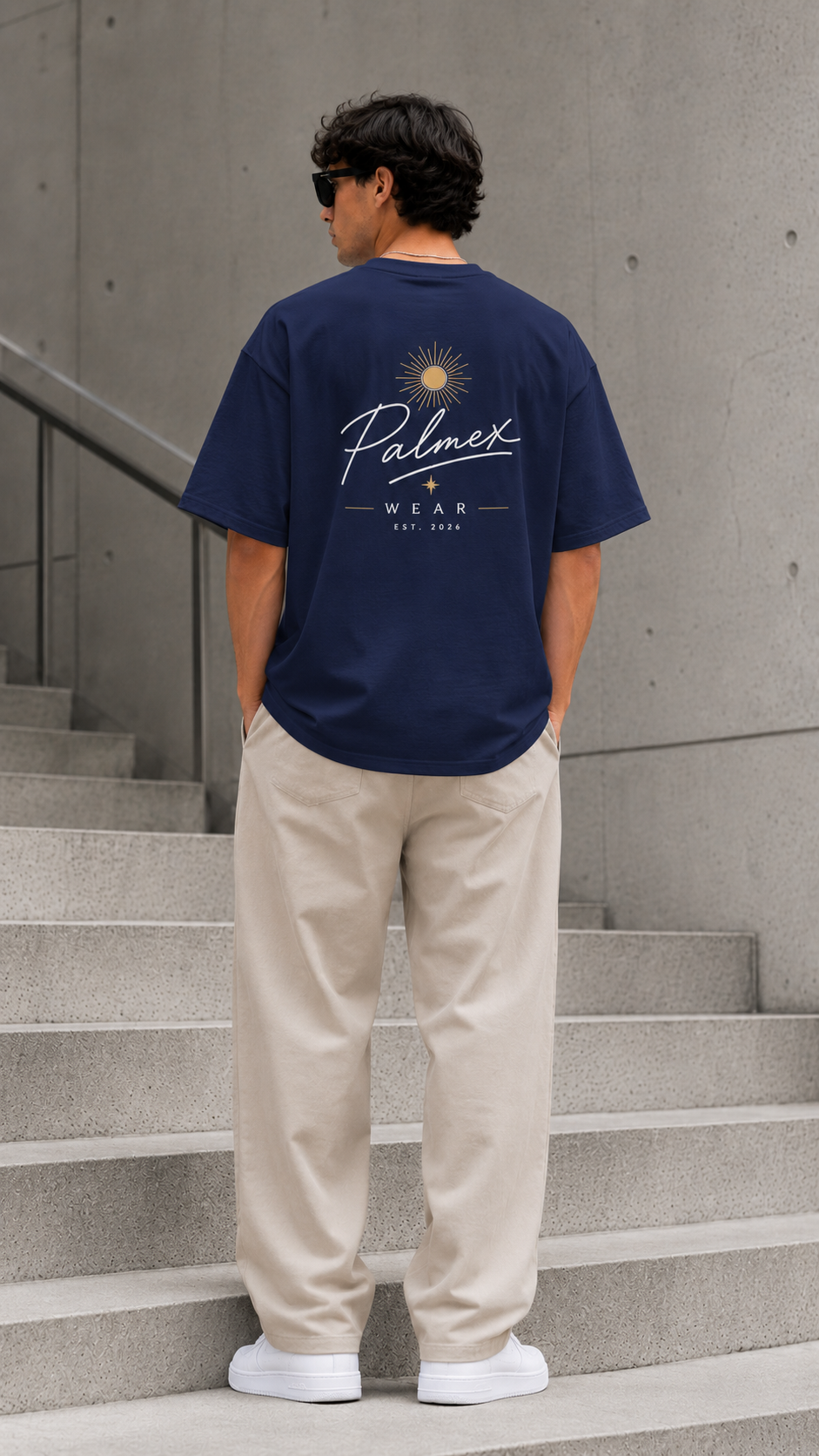 Rückseite des blauen Palmex First Light Oversize T-Shirts mit dem großen Signature-Backprint.