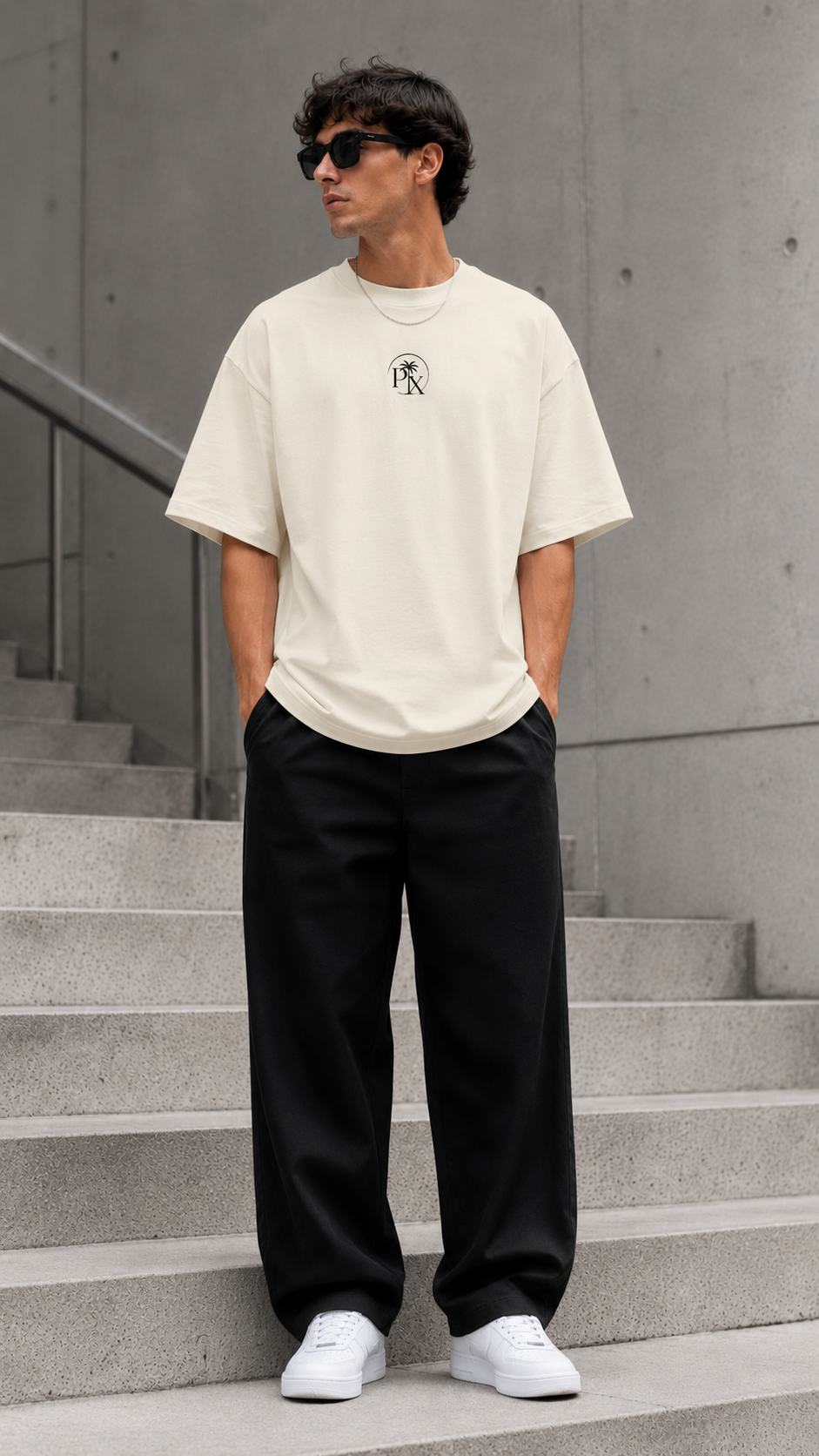 Palmex First Light Unisex-Oversize T-Shirt in Beige aus Bio-Baumwolle – Frontansicht.