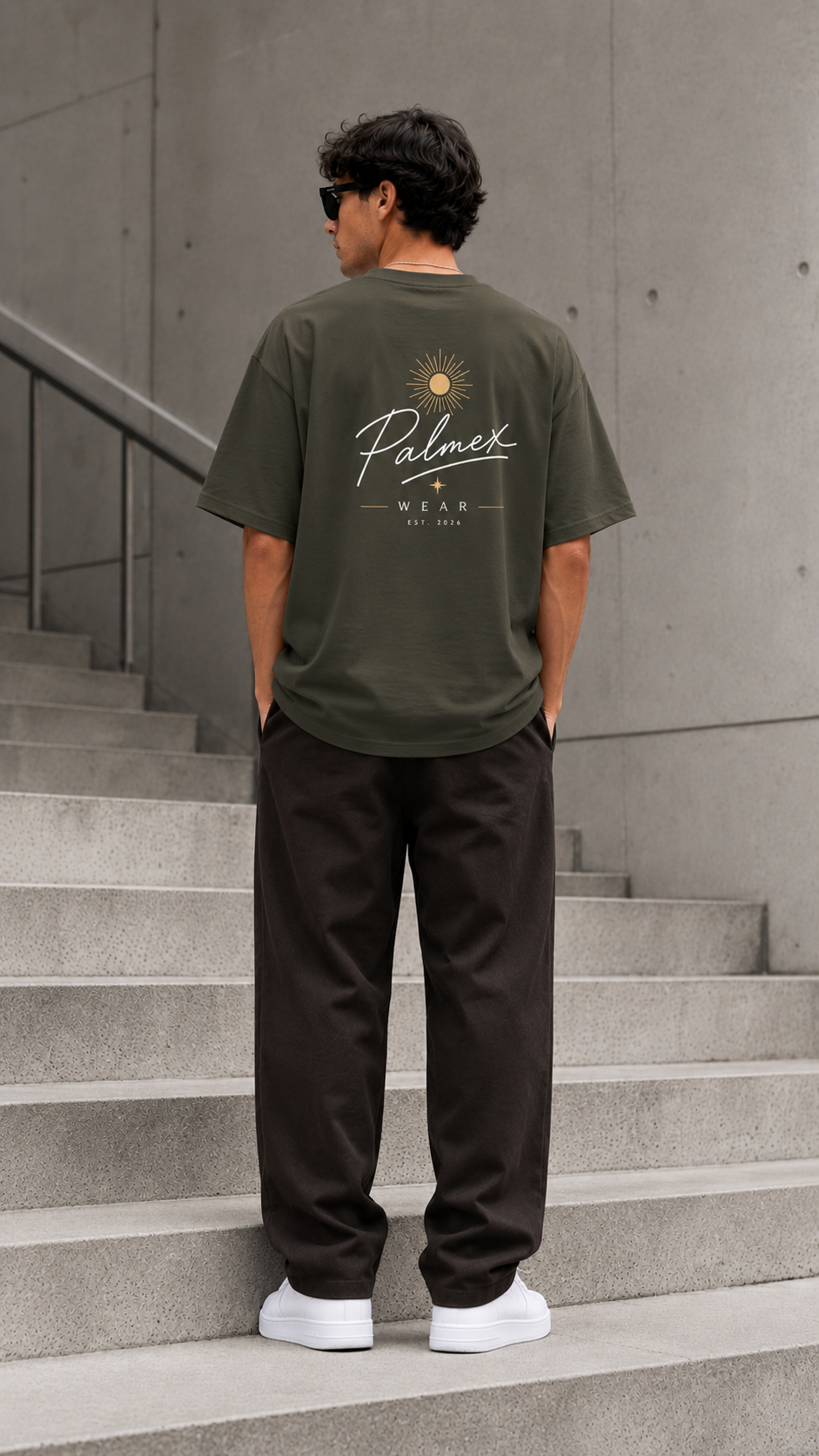 Rückseite des grünen Palmex First Light Oversize T-Shirts mit dem großen Signature-Backprint.