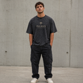 Palmex Essentials Herren Oversize T-Shirt in Acid-Wash Schwarz – Frontansicht.